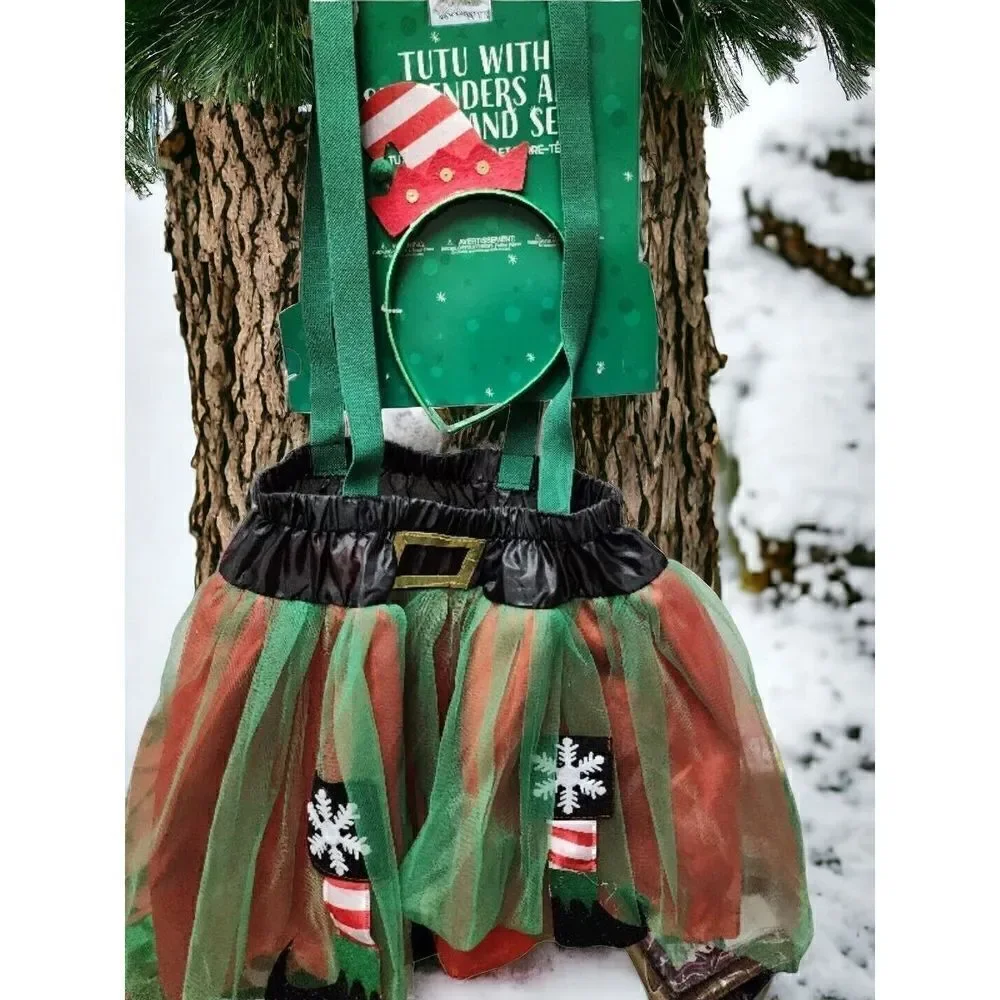 Amscan Christmas Elf Costume Kit Tutu Dress with Headband Child Size S 4-6